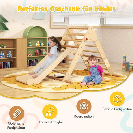 Ensemble de triangles d'escalade pliable Pikler avec toboggan et barres en bois de hêtre massif naturel