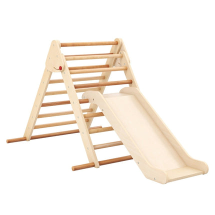 Ensemble de triangles d'escalade pliable Pikler avec toboggan et barres en bois de hêtre massif naturel