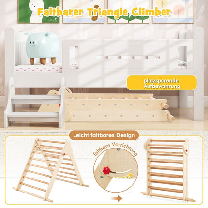 Ensemble de triangles d'escalade pliable Pikler avec toboggan et barres en bois de hêtre massif naturel