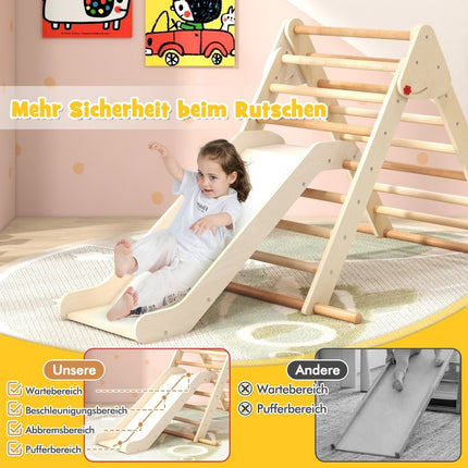 Ensemble de triangles d'escalade pliable Pikler avec toboggan et barres en bois de hêtre massif naturel
