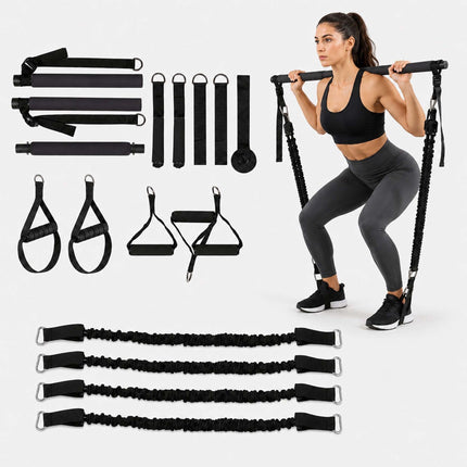 Pilates Bar Kit with 4 Resistance Bands and Door Anchor, 30–160 lbs, Black