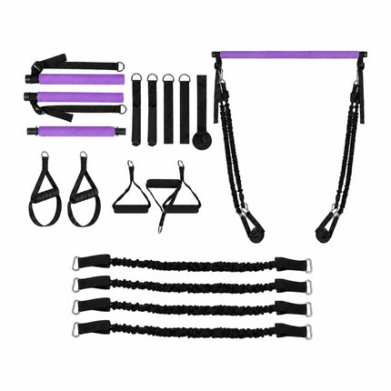Pilates Bar Kit with 4 Resistance Bands and Door Anchor, 30–160 lbs, Purple