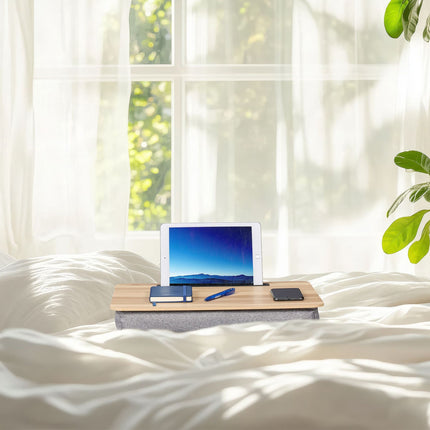 Pillow for laptop with mobile phone holder