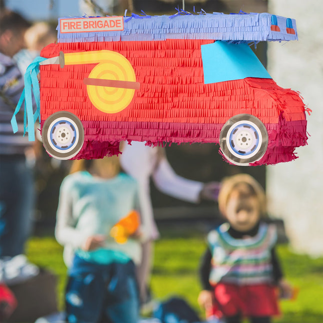 Piňata hasičské auto s tyčí a maskou