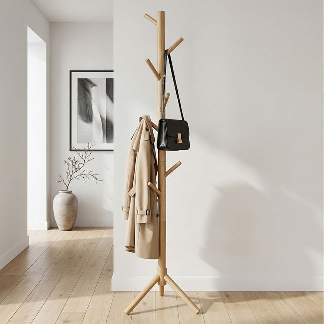Pine Coat Stand with 8 Hooks – Adjustable Height