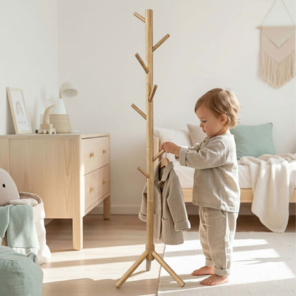 Pine Coat Stand with 8 Hooks – Adjustable Height