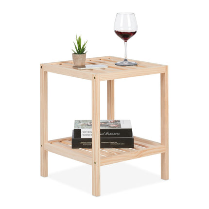 Kiefern-Couchtisch mit zwei Ablagen
