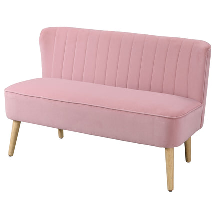 Rosa 2-Sitzer Stoffsofa mit Holzfüßen