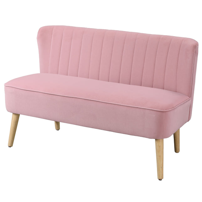 Rosa 2-Sitzer Stoffsofa mit Holzfüßen
