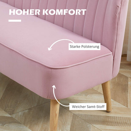 Rosa 2-Sitzer Stoffsofa mit Holzfüßen