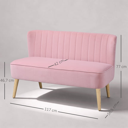 Rosa 2-Sitzer Stoffsofa mit Holzfüßen