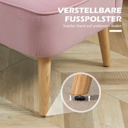Rosa 2-Sitzer Stoffsofa mit Holzfüßen