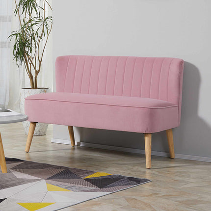 Rosa 2-Sitzer Stoffsofa mit Holzfüßen