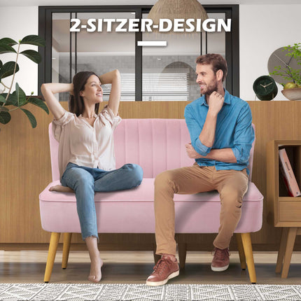 Rosa 2-Sitzer Stoffsofa mit Holzfüßen