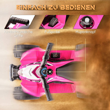 Pink Electric Kids Quad with LED Light, Horn, Wide Tires