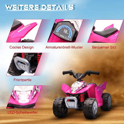 Pink Electric Kids Quad with LED Light, Horn, Wide Tires