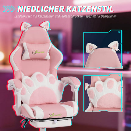 Pinker Gaming-Stuhl mit Katzenohren und Lendenwirbelstütze