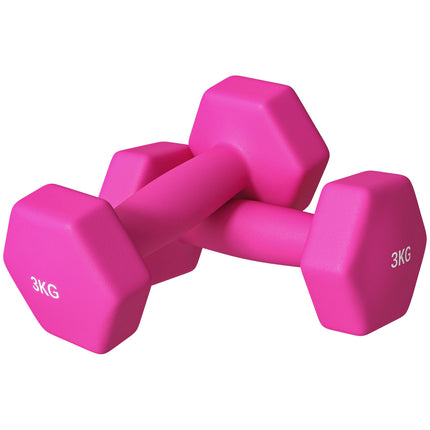 Pink Hex Kurzhantel-Set, 2 x 3 kg, rutschfest, bodenschonend