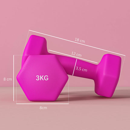 Pink Hex Kurzhantel-Set, 2 x 3 kg, rutschfest, bodenschonend