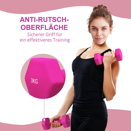 Pink Hex Kurzhantel-Set, 2 x 3 kg, rutschfest, bodenschonend