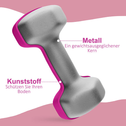 Pink Hex Kurzhantel-Set, 2 x 3 kg, rutschfest, bodenschonend