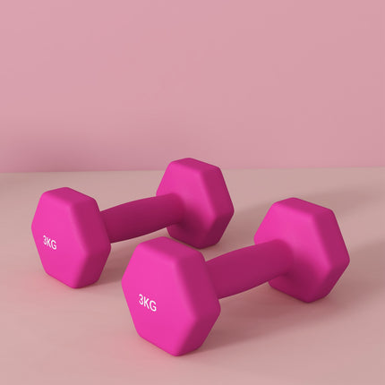 Pink Hex Kurzhantel-Set, 2 x 3 kg, rutschfest, bodenschonend