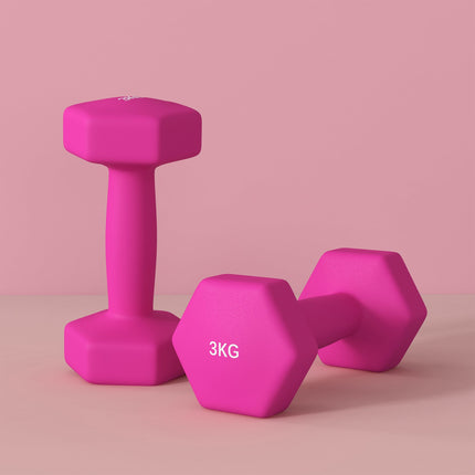 Pink Hex Kurzhantel-Set, 2 x 3 kg, rutschfest, bodenschonend
