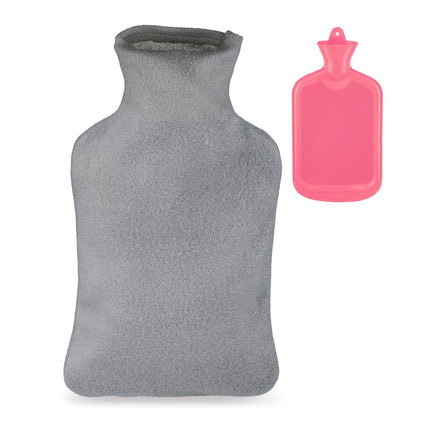 Rosa Wärmflasche mit Bezug, 2 Liter Fassungsvermögen