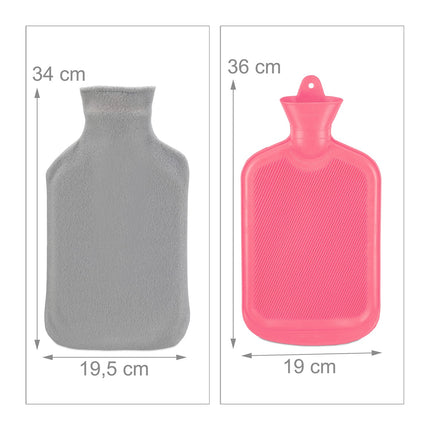 Rosa Wärmflasche mit Bezug, 2 Liter Fassungsvermögen