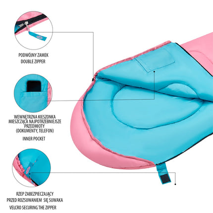 Pink Junior Sleeping Bag – Lightweight, Compact