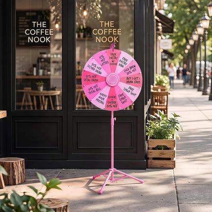 Pink Prize Wheel with 12 Sections & Adjustable Tripod Stand