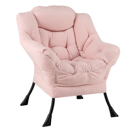Pink Recliner Chair with Armrests, Side Pocket, Footrest