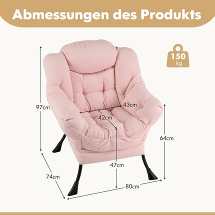 Pink Recliner Chair with Armrests, Side Pocket, Footrest