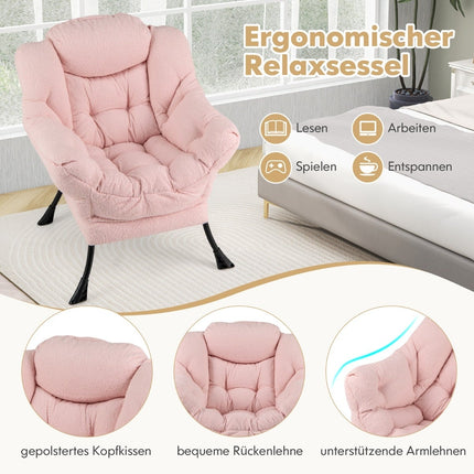 Pink Recliner Chair with Armrests, Side Pocket, Footrest