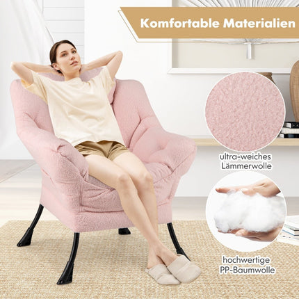 Pink Recliner Chair with Armrests, Side Pocket, Footrest