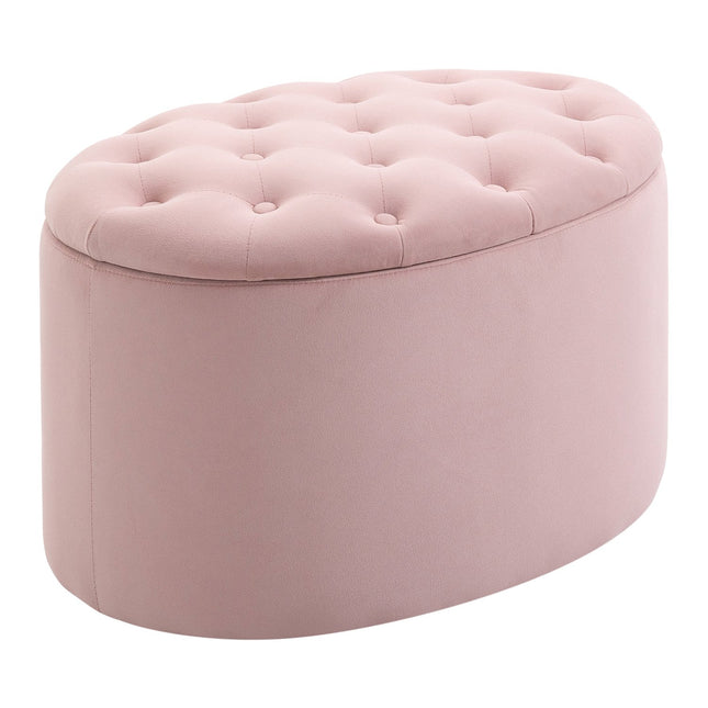 Rosa ovale Polsterbank mit Stauraum – samtglatter Polyester