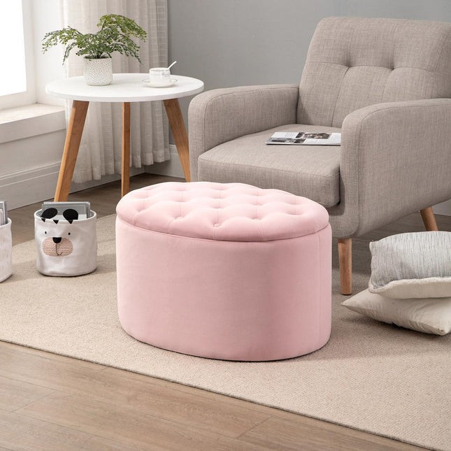 Rosa ovale Polsterbank mit Stauraum – samtglatter Polyester