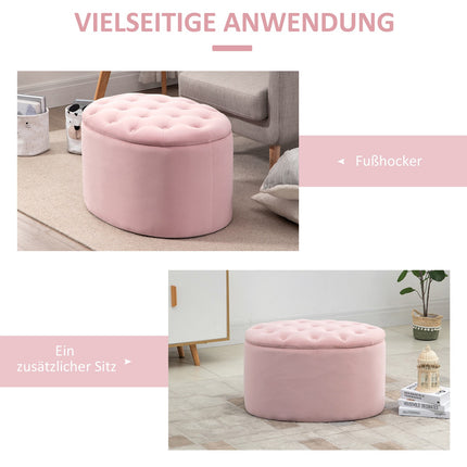 Roze Gestoffeerde Bank Met Opbergruimte, Fluweelachtig Polyester, Rubberhout, Ovale Vorm, Voor Woonkamer, 71X52X42Cm