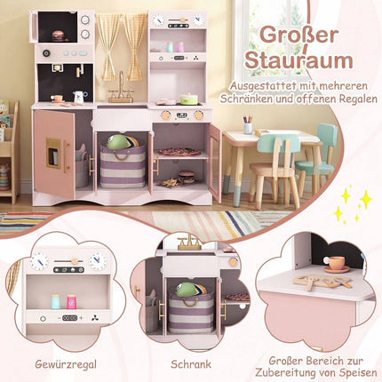 Pink Wooden Play Kitchen Set with Microwave & Coffee Maker