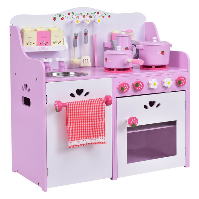 Rosa-weiße Kinderspielküche aus Holz Spielzeugküche