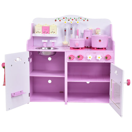 Rosa-weiße Kinderspielküche aus Holz Spielzeugküche