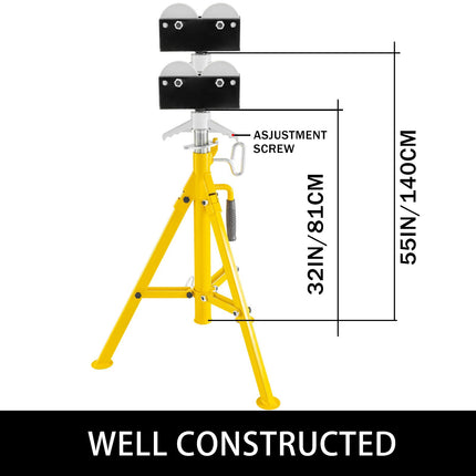 Pipe Jack Stand, Adjustable 32–55 In, Roller Head