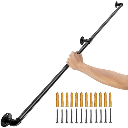 Pipe Stair Handrail Kit, 4 ft Carbon Steel, Wall Mount