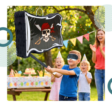 Piratenflaggen-Pinata-Set – Schlagstock und Augenbinde