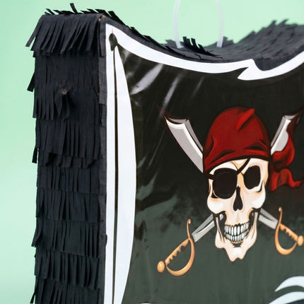Piratenflaggen-Pinata-Set – Schlagstock und Augenbinde