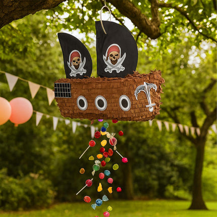 Piratenschiff-Piñata-Set mit Schlagstock und Maske