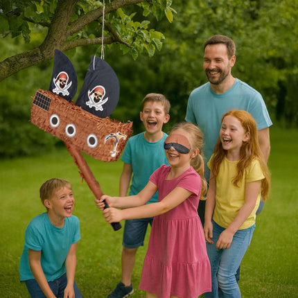 Piratenschiff-Piñata-Set mit Schlagstock und Maske