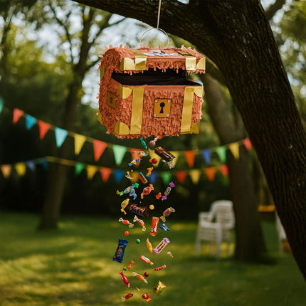Pirate Treasure Chest Piñata Set with Bat & Mask