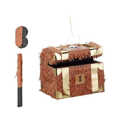 Pirate Treasure Chest Piñata Set with Bat & Mask