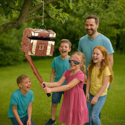 Pirate Treasure Chest Piñata Set with Bat & Mask